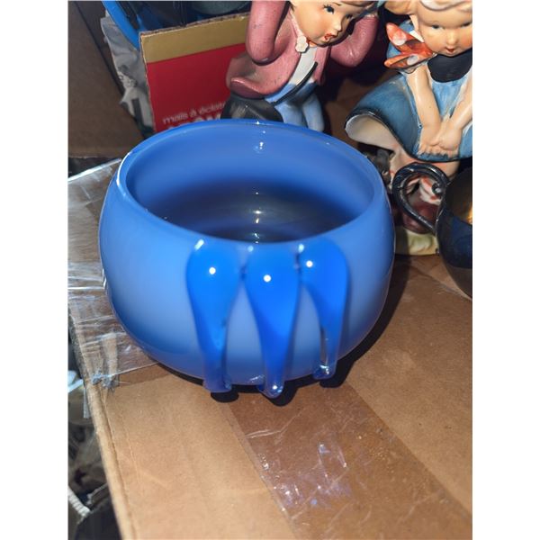 Decorative Lot: Art Glass Bowl, Hummel Figurine, Silver Bowl, Pottery, Photo Frame