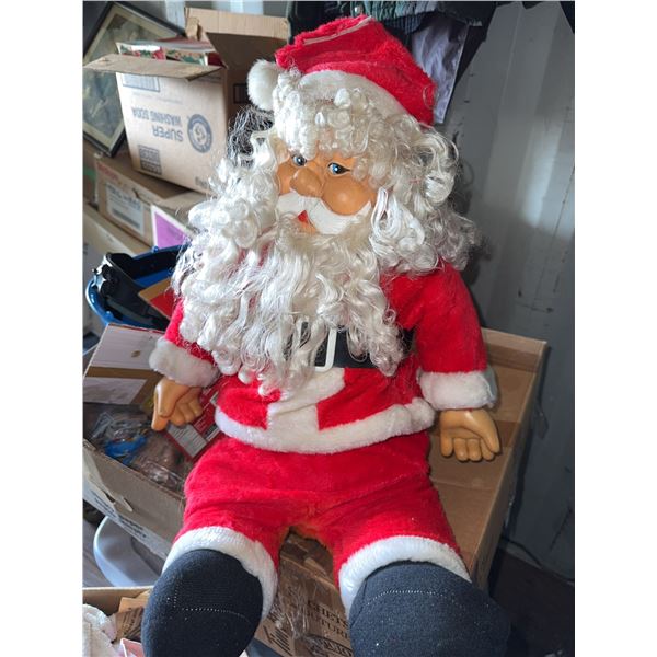 Large Plush Santa Claus Doll with Curly White Beard and Red Outfit