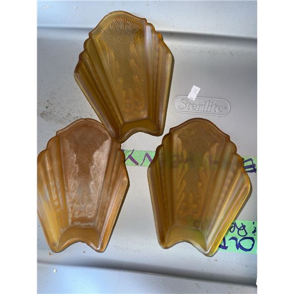 3 Amber Frosted Art Deco Glass Wall Sconce Shades
