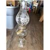 Image 3 : Clear Glass Oil Lamp with Etched Floral Chimney and Hexagonal Base