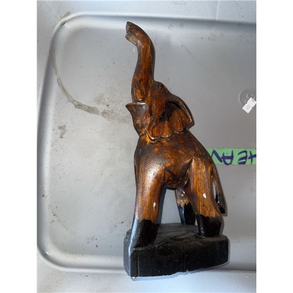 Lot: Carved Wood Elephant, Belleek Ireland Vase and Bowl
