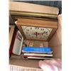 Image 1 : Box Lot with Red Tin Lunchbox, Wood Box, Framed Print, and Books