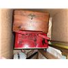 Image 3 : Box Lot with Red Tin Lunchbox, Wood Box, Framed Print, and Books