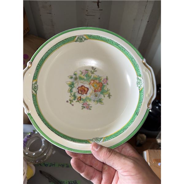 Noritake Hand Painted Floral Porcelain Bowl with Green Border