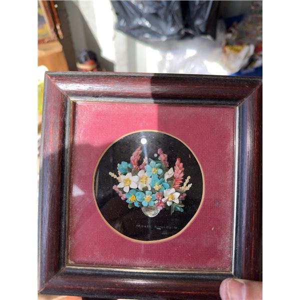 Floral Wall Plaque With Inlaid Abalone, Coral, Jade, and Mexican Agates