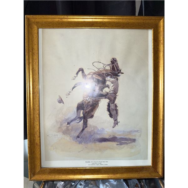 Framed Charles Marion Russell Print, Artist’s Edition, Fort Worth, 1948