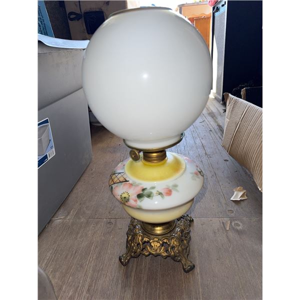 Glass Hand-Painted Table Lamp with Ornate Brass Base
