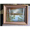Image 1 : Framed Landscape Oil Painting Signed EPB with Birch Trees and Lake