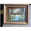 Image 2 : Framed Landscape Oil Painting Signed EPB with Birch Trees and Lake