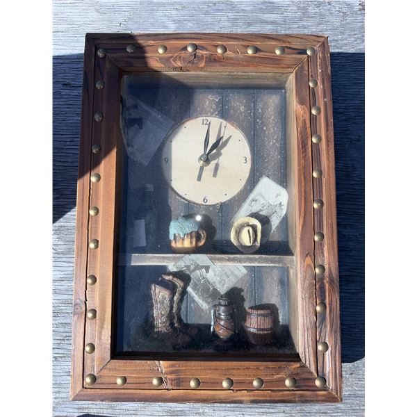 Wooden Framed Western Theme Wall Clock with 3D Cowboy Decor