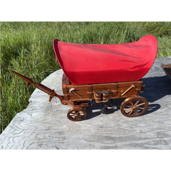 Wood and Red Canvas Covered Wagon Electric Lamp Decor
