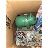 Image 1 : Two Decorative Piggy Banks Including Ceramic Pig with Red Overalls and Green Pig Bank