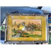 Image 1 : Collectible Serving Tray with Stagecoach Scene Under Glass in Silver Tone Frame