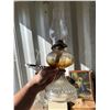 Image 1 : Glass Kerosene Oil Lamp with Fluted Clear Base and Amber-Tinted Font