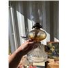 Image 2 : Glass Kerosene Oil Lamp with Fluted Clear Base and Amber-Tinted Font
