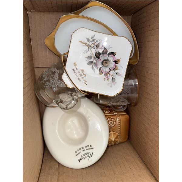 Lot Decorative Collectibles Including Rotary Club Calgary Hat and Avon Dish