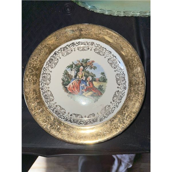 Decorative Plate With Gilded Edge And Romantic Scene, Certified Porcelains Japan