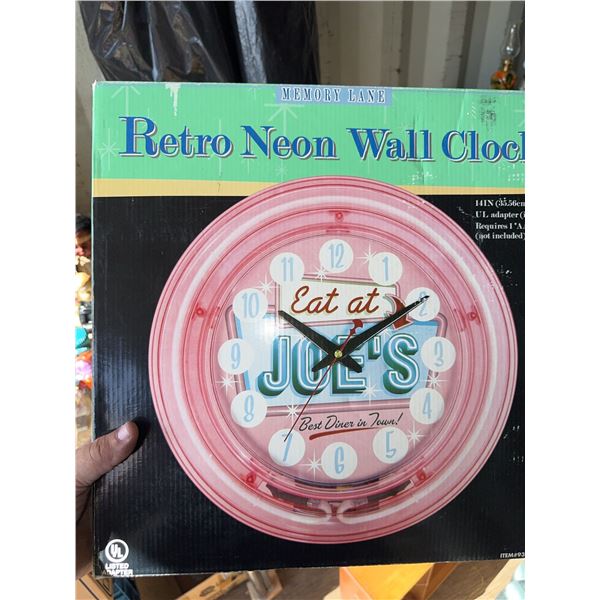 Memory Lane Retro Neon Wall Clock Eat at Joe's
