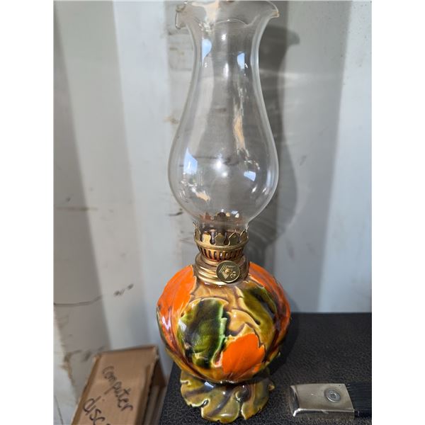 Glass Chimney Oil Lamp with Multicolour Ceramic Base
