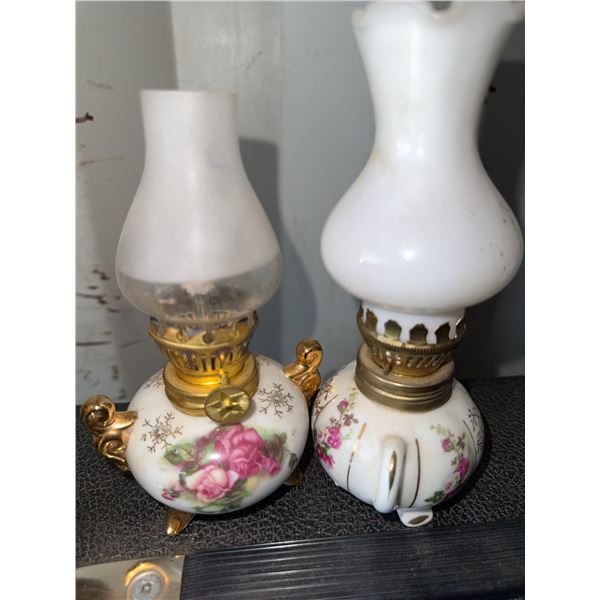 Miniature Porcelain Oil Lamps with Floral Design