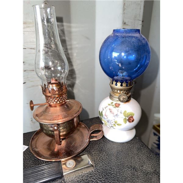 Tabletop Oil Lamps: Copper and Floral Porcelain Base
