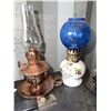 Image 1 : Tabletop Oil Lamps: Copper and Floral Porcelain Base
