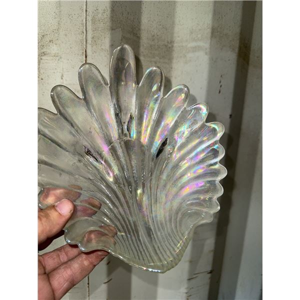 Iridescent Clear Glass Shell-Shaped Dish