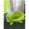 Image 2 : Green Satin Uranium Glass Lidded Candy Dish with Floral Design