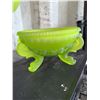 Image 3 : Green Satin Uranium Glass Lidded Candy Dish with Floral Design