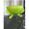 Image 4 : Green Satin Uranium Glass Lidded Candy Dish with Floral Design