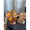 Image 1 : Iridescent Amber Glass Vanity Set with Deer Lid Dish and Footed Jar