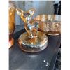 Image 2 : Iridescent Amber Glass Vanity Set with Deer Lid Dish and Footed Jar