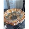 Image 3 : Iridescent Amber Glass Vanity Set with Deer Lid Dish and Footed Jar