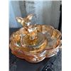 Image 5 : Iridescent Amber Glass Vanity Set with Deer Lid Dish and Footed Jar