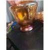 Image 6 : Iridescent Amber Glass Vanity Set with Deer Lid Dish and Footed Jar