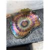 Image 1 : Green Iridescent Pressed Glass Ruffled Bowl