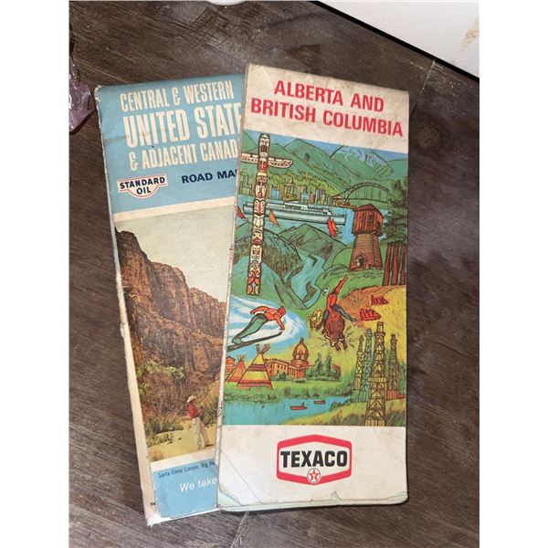 2 Vintage Road Maps: United States, Alberta and British Columbia