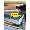 Image 1 : 3 Die-Cast Vehicles: Yellow Armoured Car, Blue Ford Tractor, Beige Sports Car