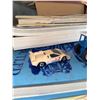 Image 6 : 3 Die-Cast Vehicles: Yellow Armoured Car, Blue Ford Tractor, Beige Sports Car