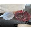 Image 1 : Two Decorative Glass Bowls Including Red Cut Glass Basket