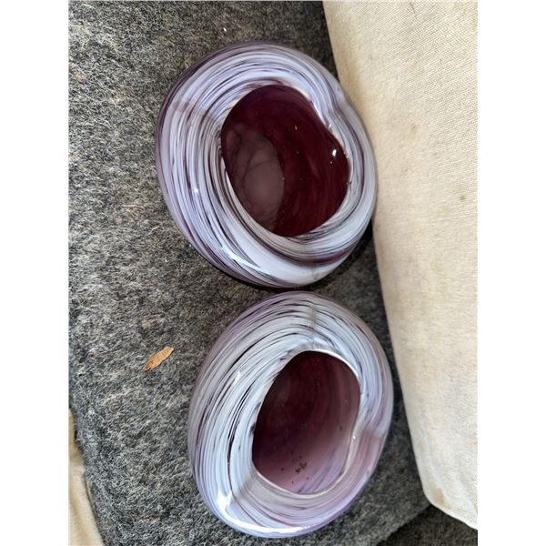 Purple Swirl Art Glass Bowl Sculptures