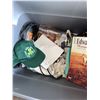 Image 1 : Box Lot: 2016 Edward S. Curtis Calendar, Plastic Hunter Figurine, Sharp VCR & Miscellaneous Items