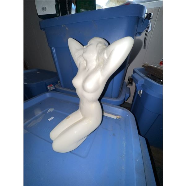 White Ceramic Female Nude Kneeling Figurine Sculpture
