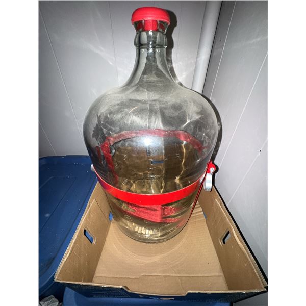 Large Clear Glass Carboy with Red Plastic Handle and Cap