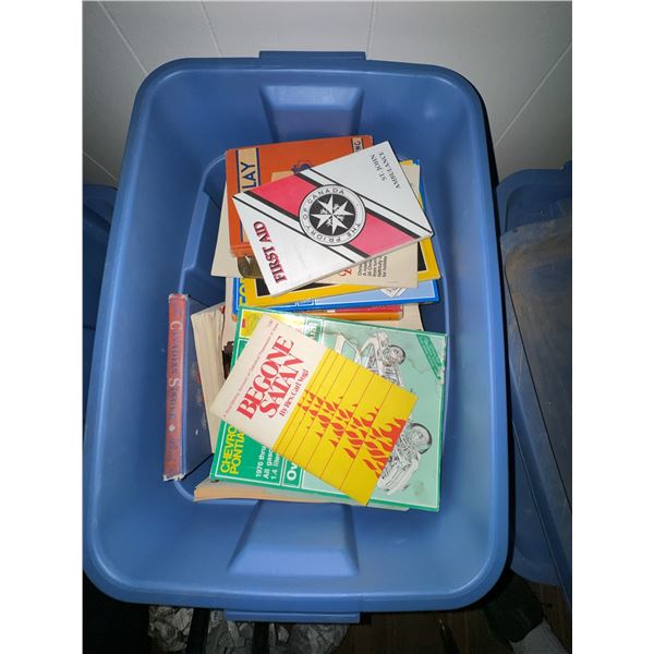 Bin of Mixed Paperback and Softcover Books Including Reference and Card Games
