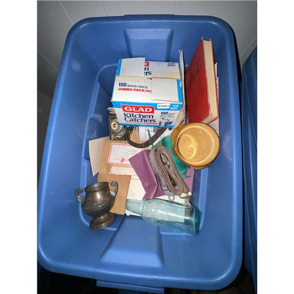 Miscellaneous Household and Collectible Items in Storage Bin
