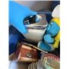Image 12 : Collectibles Lot: Smurf Doll, Booth Reddimond Herring Jar, 22K Gold Plate