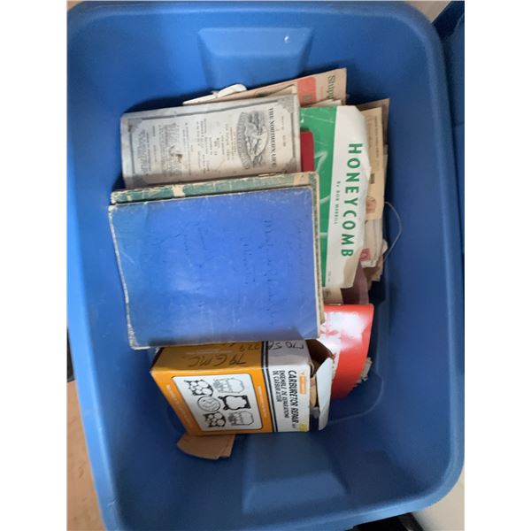 Vintage Ephemera and Documents in Blue Storage Bin