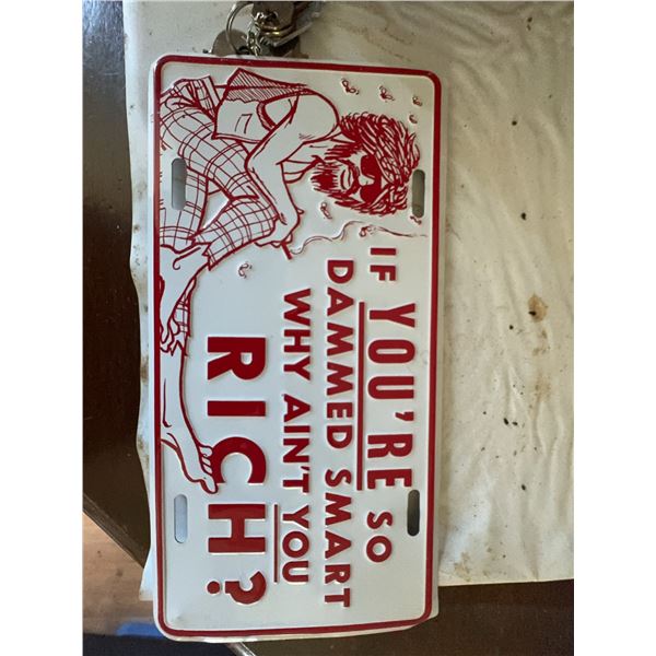 Novelty License Plate With Humorous Quote and Cartoon Figure