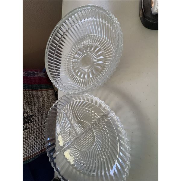 Clear Pressed Glass Serving Bowls, One with Divider